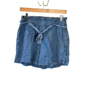 Thread & Supply Womens Blue Tencel Paperbag Waist Chambray Shorts Size Medium